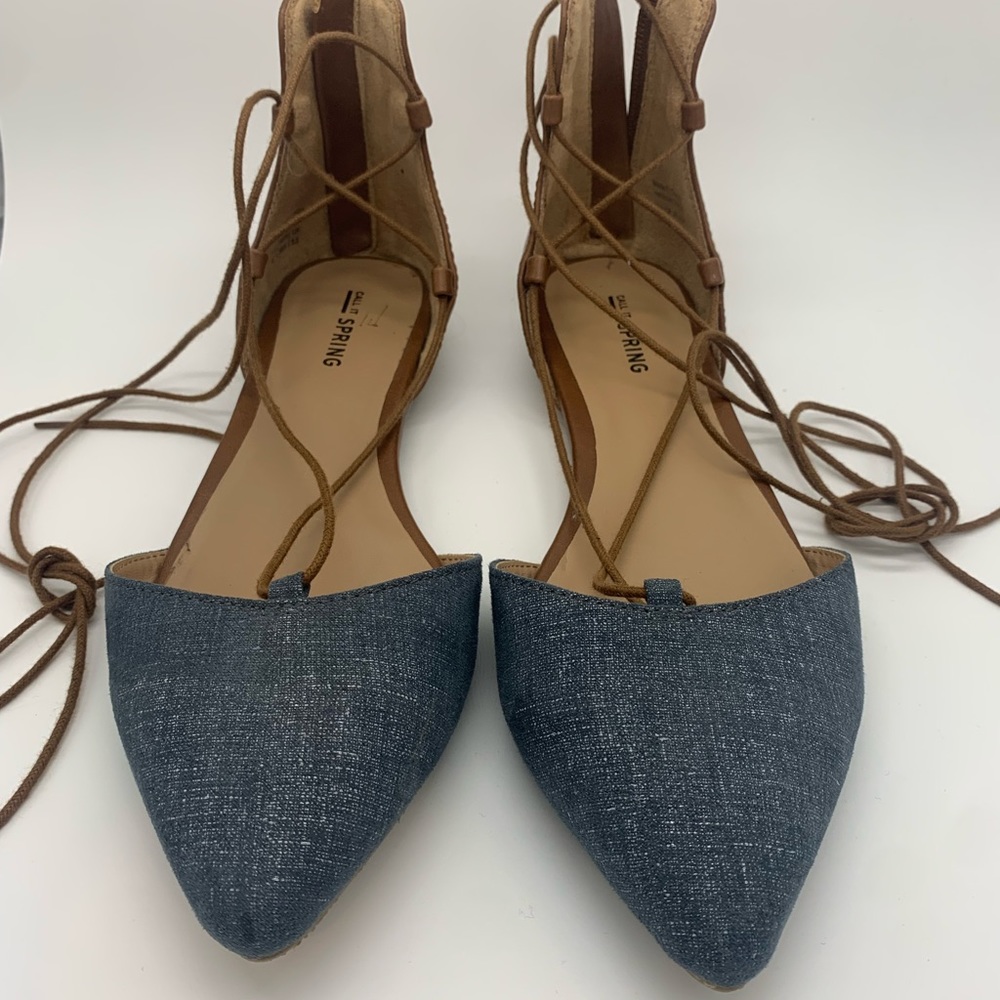 Lace Up Jean Ballet Flats Size 8